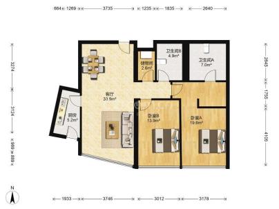 北京财富中心 2室 1厅 142.94平米