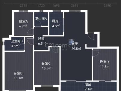 鹿锦东园（中梁鹿城中心） 4室 2厅 143平米