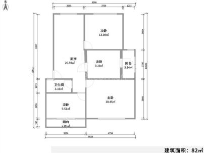 竹园 3室 1厅 82平米