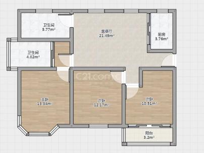 华鸿中央公园 3室 1厅 88平米