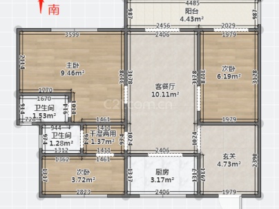 世茂璀璨山河(世茂璀璨澜庭) 3室 2厅 122.54平米