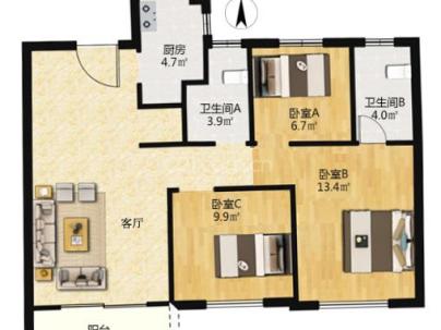 望金佳苑 3室 2厅 100.78平米