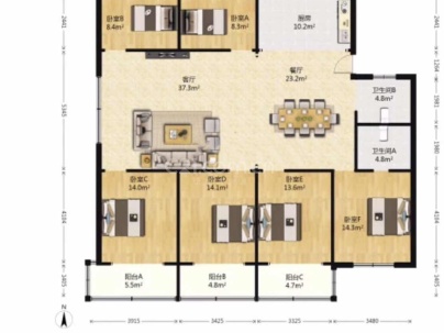 繁华公寓 5室 2厅 195平米