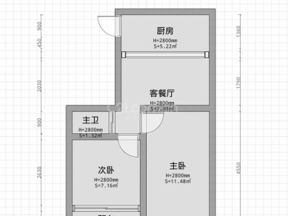 水心柑组团 2室 1厅 55平米