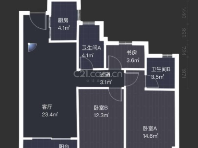 龙湖龙誉城 2室 1厅 97平米
