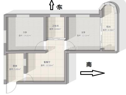 上陡门5组团 2室 1厅 58.38平米