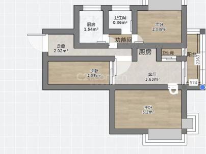 名人中环广场 3室 1厅 89平米