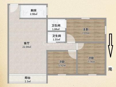 江南大厦 3室 2厅 122平米