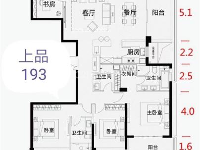 时代滨江上品揽悦园 4室 2厅 192.72平米