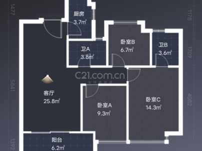 阳光城愉欣嘉园 3室 2厅 96平米