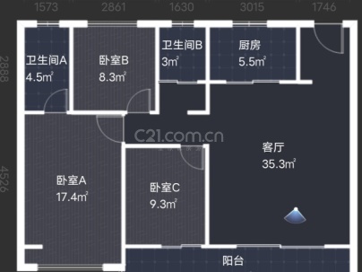 万科世纪之光（世海名庭） 3室 2厅 117平米