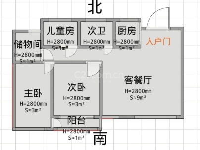 中梁滨江壹号 3室 2厅 89平米