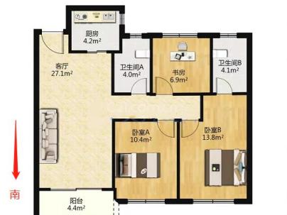 鹿岛万象天地（鹿岛润园） 3室 2厅 98平米