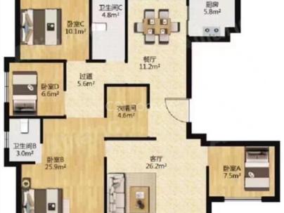 红日香舍里 4室 2厅 164平米