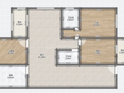 金池家园 3室 2厅 141平米