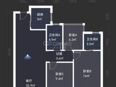 龙湖坤和天境 3室 2厅 107平米