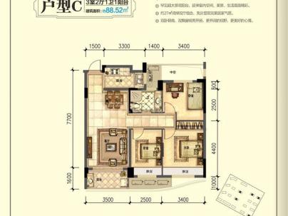 南锦花苑 3室 2厅 88.32平米