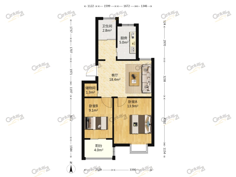 金蕊家苑 2室 1厅 66.94平米