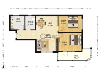 长城小区 2室 2厅 86.3平米