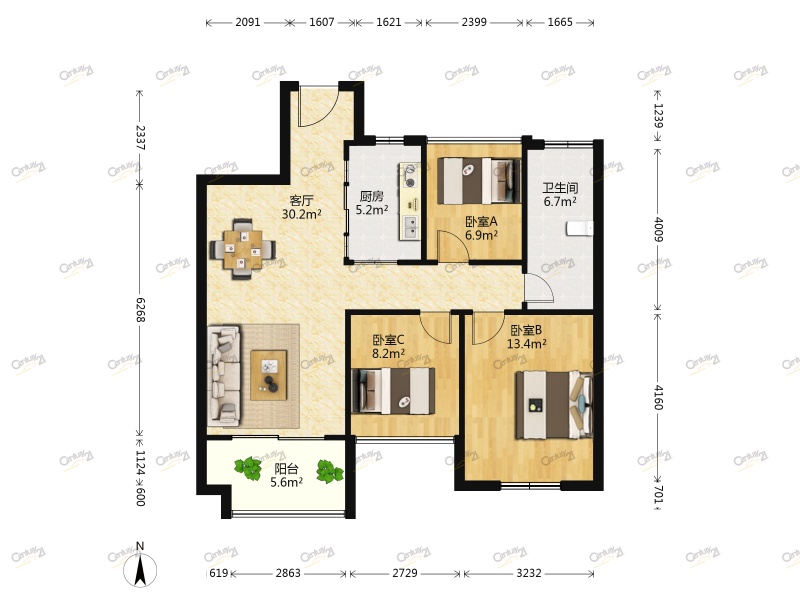森隆满园 3室 2厅 95平米