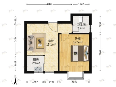 锦艺新时代 1室 1厅 48.11平米